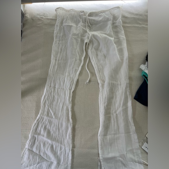 Pants - White sheer beach pants with beaded toggle